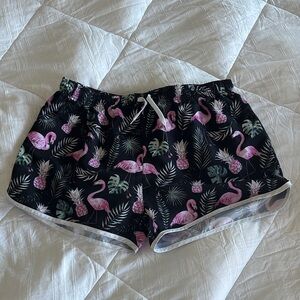 Flamingo Print Black Shorts